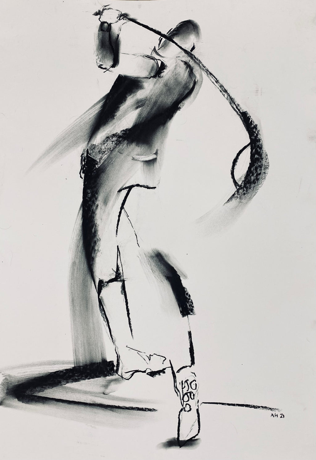Golfer in Charcoal, 100x70cm