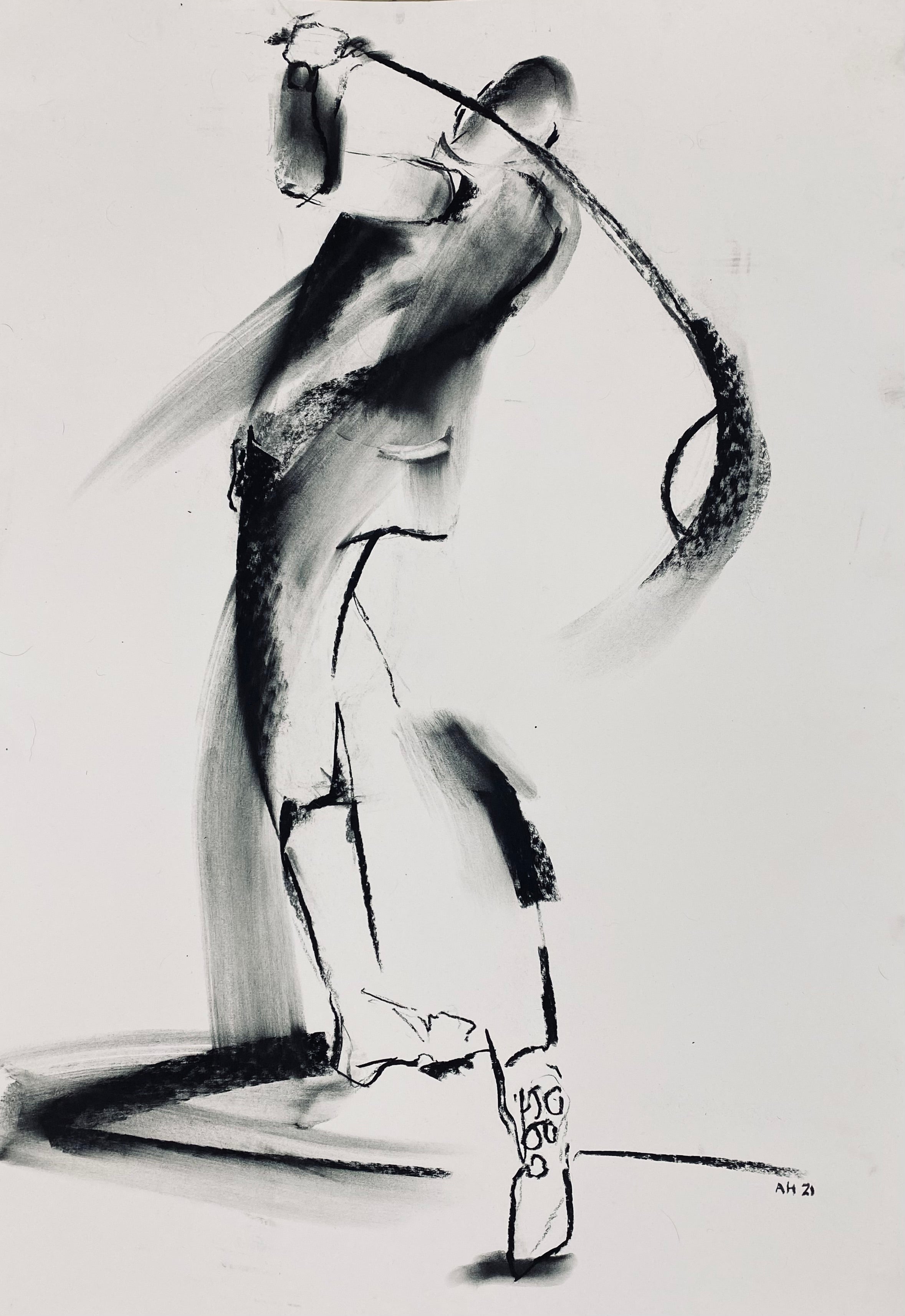 Golfer in Charcoal, 100x70cm